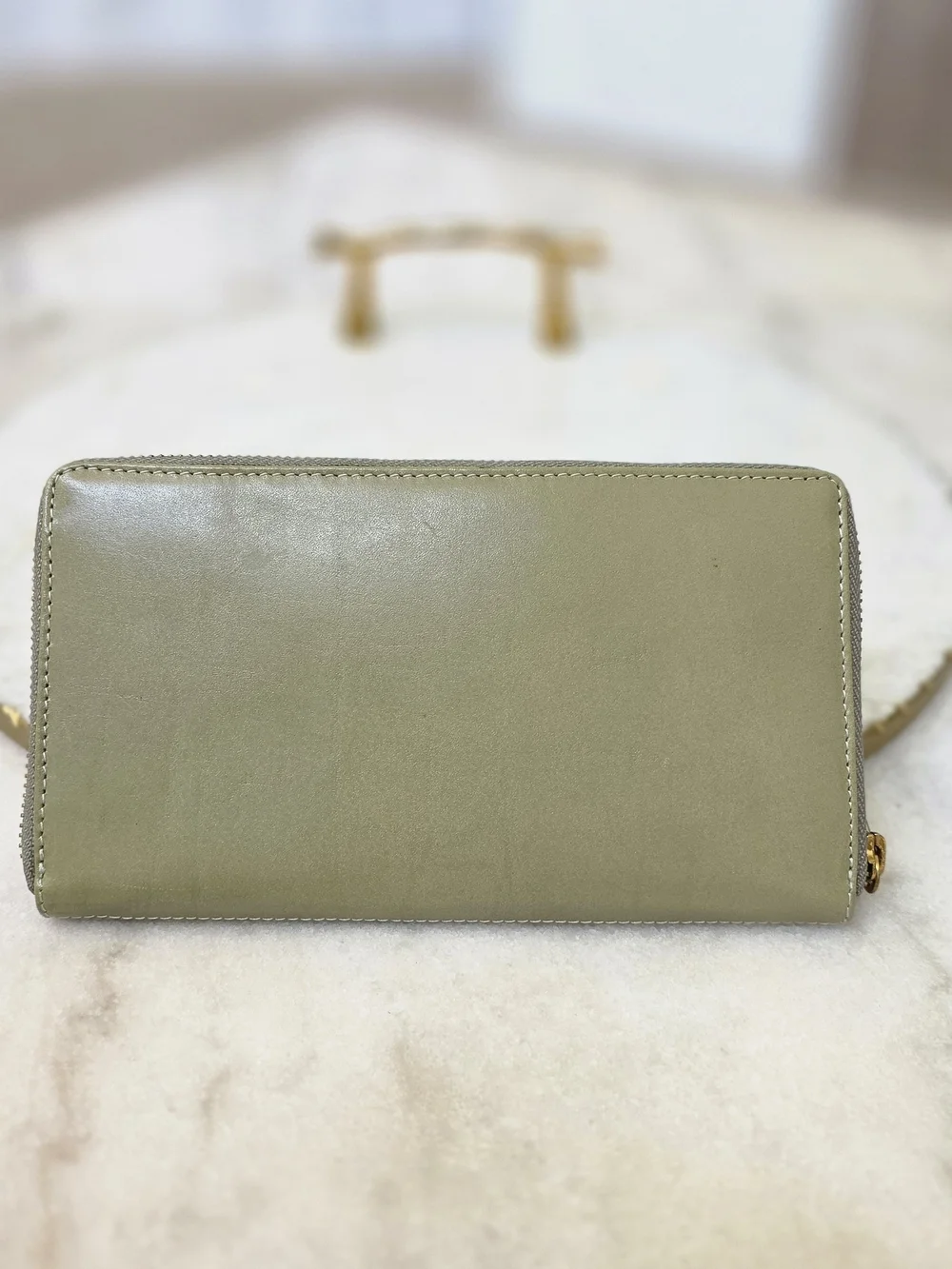 Margot New York Gabby Large Leather Zip Around Wallet Wristlet in Sage Green